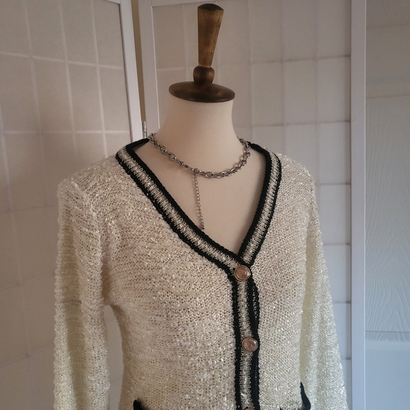 Vintage White Black Knit Sweater S - Picture 3 of 10